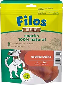 Filos Petisco para Cães Orelha Suína Natural Desidratada com 1 Unidade sem Corantes nem Conservantes Rico em Proteina e Colágeno Auxilia na Limpeza dos Dentes