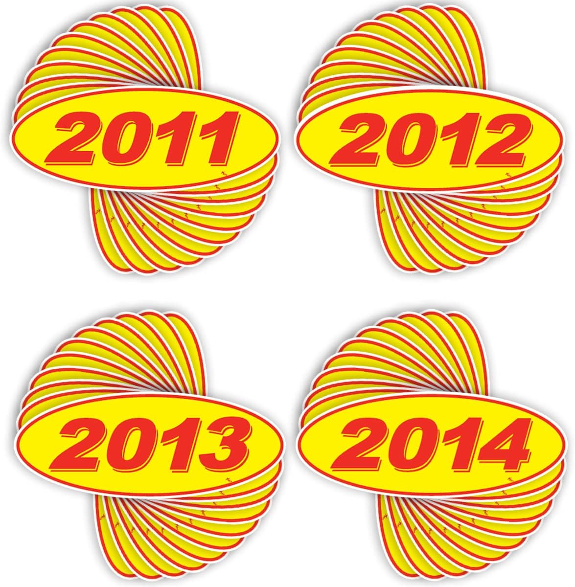 Versa Tags 2011 2012 2013 & 2014 Oval Model Year Car Dealer Window Stickers Proudly Made in The USA Versa Oval Model Windshield Year Stickers are Yellow and Red in Color Come Twelve (12) per Year