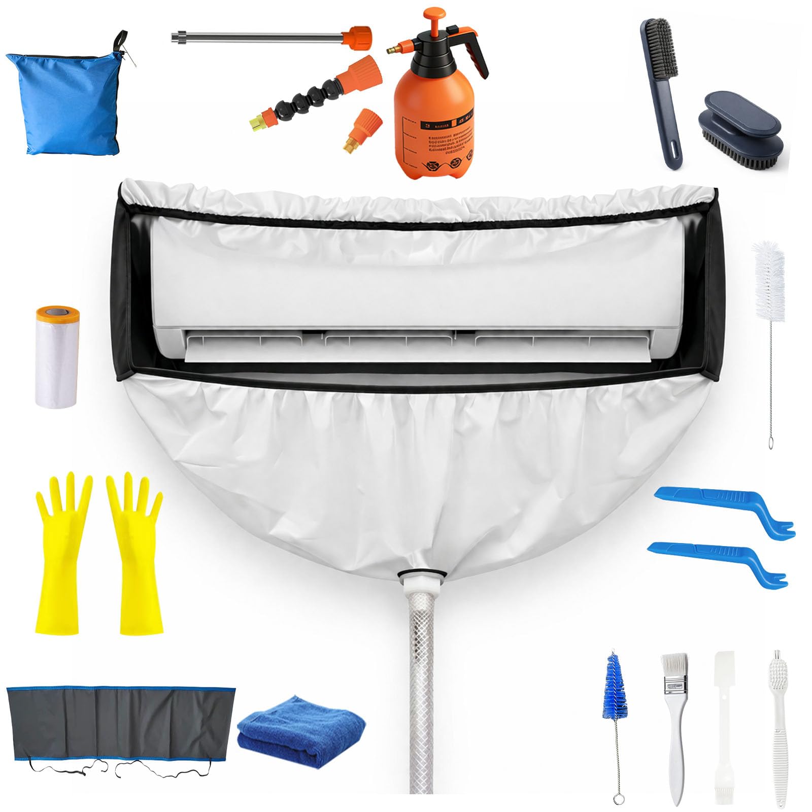 Kit pulizia condizionatore con pannelli laterali su entrambi i, copertura impermeabile in materiale spesso per condizionatore split a parete – Nero-Bianco, Taglia 2XL