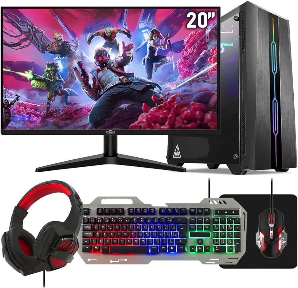 Computador Pc Gamer Completo RGB Intel Core i5 8GB SSD 512GB Kit Gamer Com Headset Monitor 20" Strong Tech
