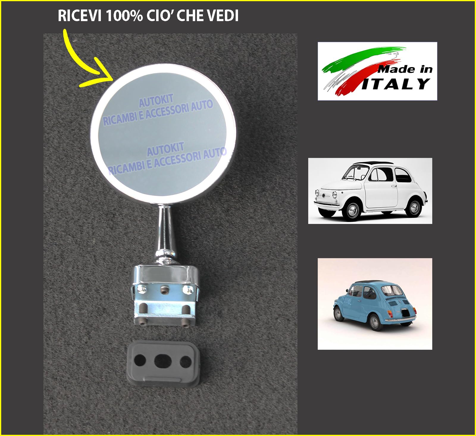 Specchietto Retrovisore Specifico per Fiat 500 EPOCA F L R - 126 Tondo Cromato Con Morsetto - 34055/00