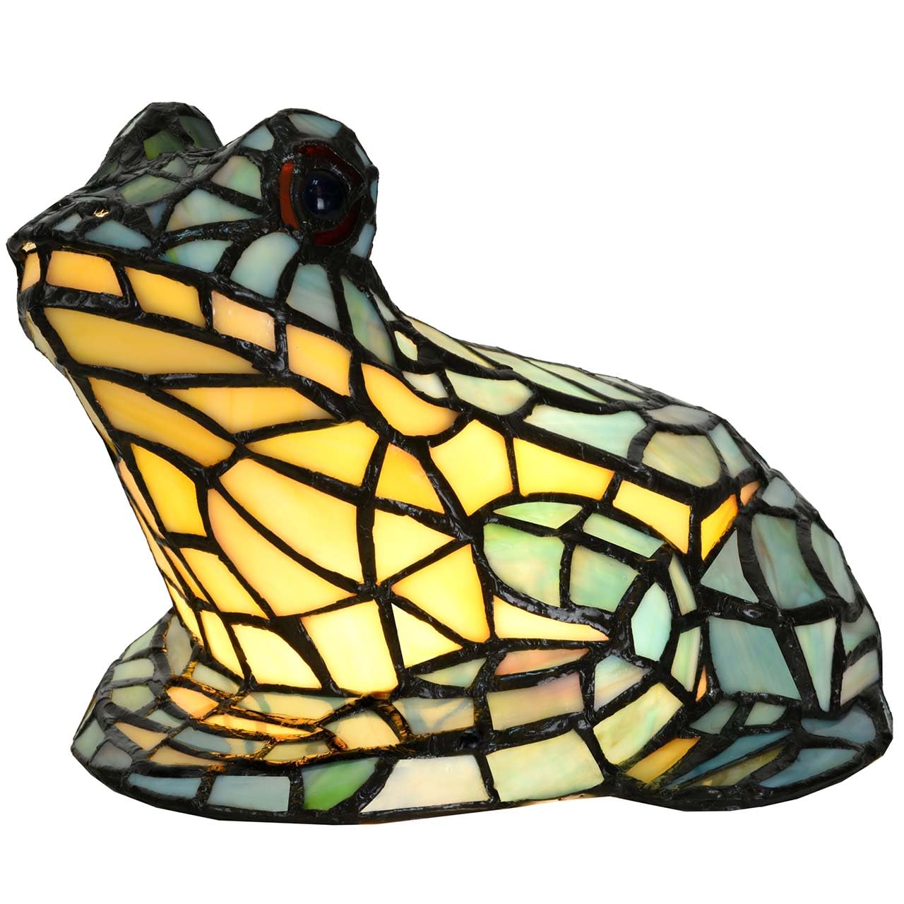 Bieye L10829 Frog Table Lamp Tiffany Style Stained Glass Accent Night Light for Home Décor Nursery Bedside (Multi-Colored)