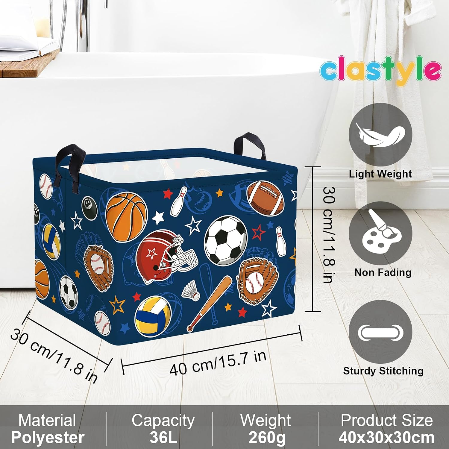 Clastyle Cartoon Sport Ball Laundry Basket Kids Clothes Book Storage Basket Gift Toy Box for Bedroom Decor,Football,40x30x30 cm