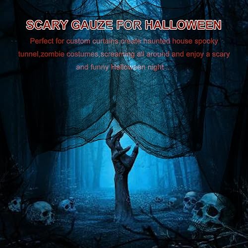 Miniatura 7 de Decoración de tela espeluznante de Halloween, gasa espeluznante negra para fiesta de Halloween, decoración de pared para interiores y exteriores, 30