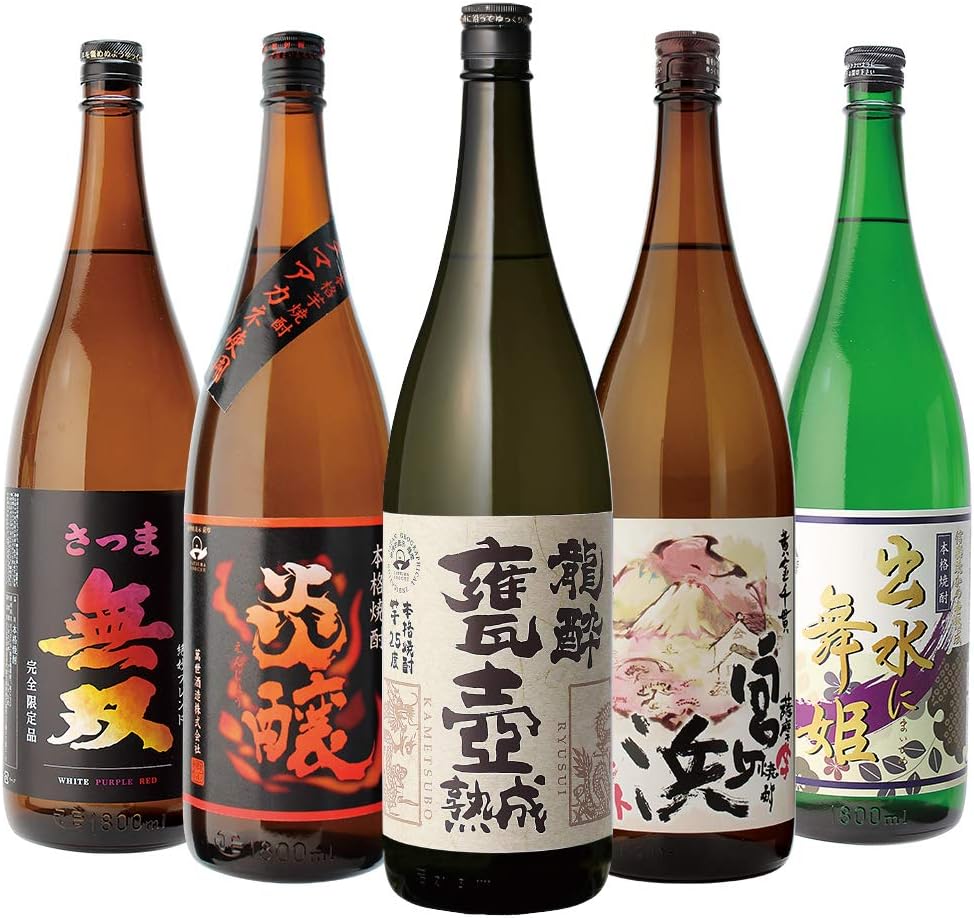 Amazon Co Jp すべてコンクール受賞蔵 本場鹿児島 限定 芋焼酎5本セット 25度 1800ml いも焼酎 1 8l 一升瓶 芋焼酎 贈答用 食品 飲料 お酒