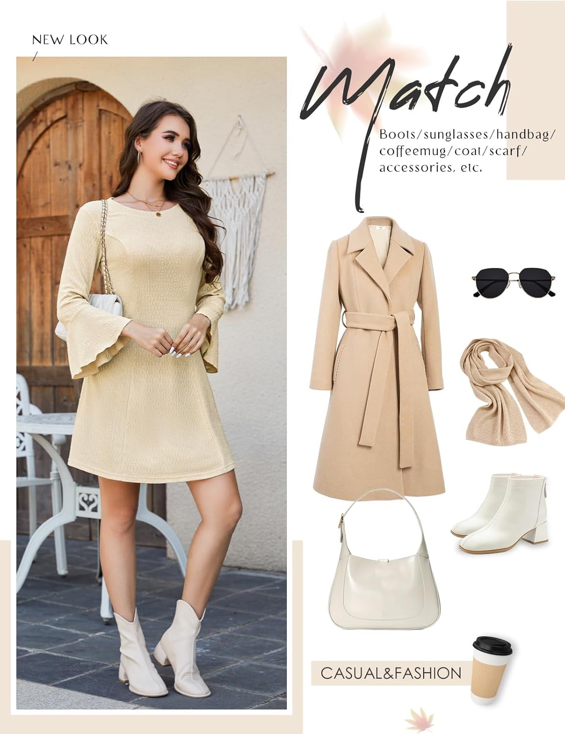 HomRain Women's Casual Knit Dress Fall Dresses Long Sleeve Dress A-Line Dresses for Women Crewneck Sweater Dress - Image 5