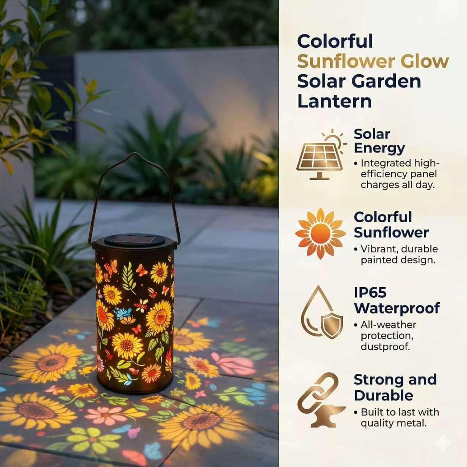 Colorful Sunflower Glow Solar Garden Lantern, Upgrade Waterproof Metal Solar Powered Sunflower, Outdoor Hanging Light for Garden Yard Patio Pathway Lantern Decor (2 Pcs)
