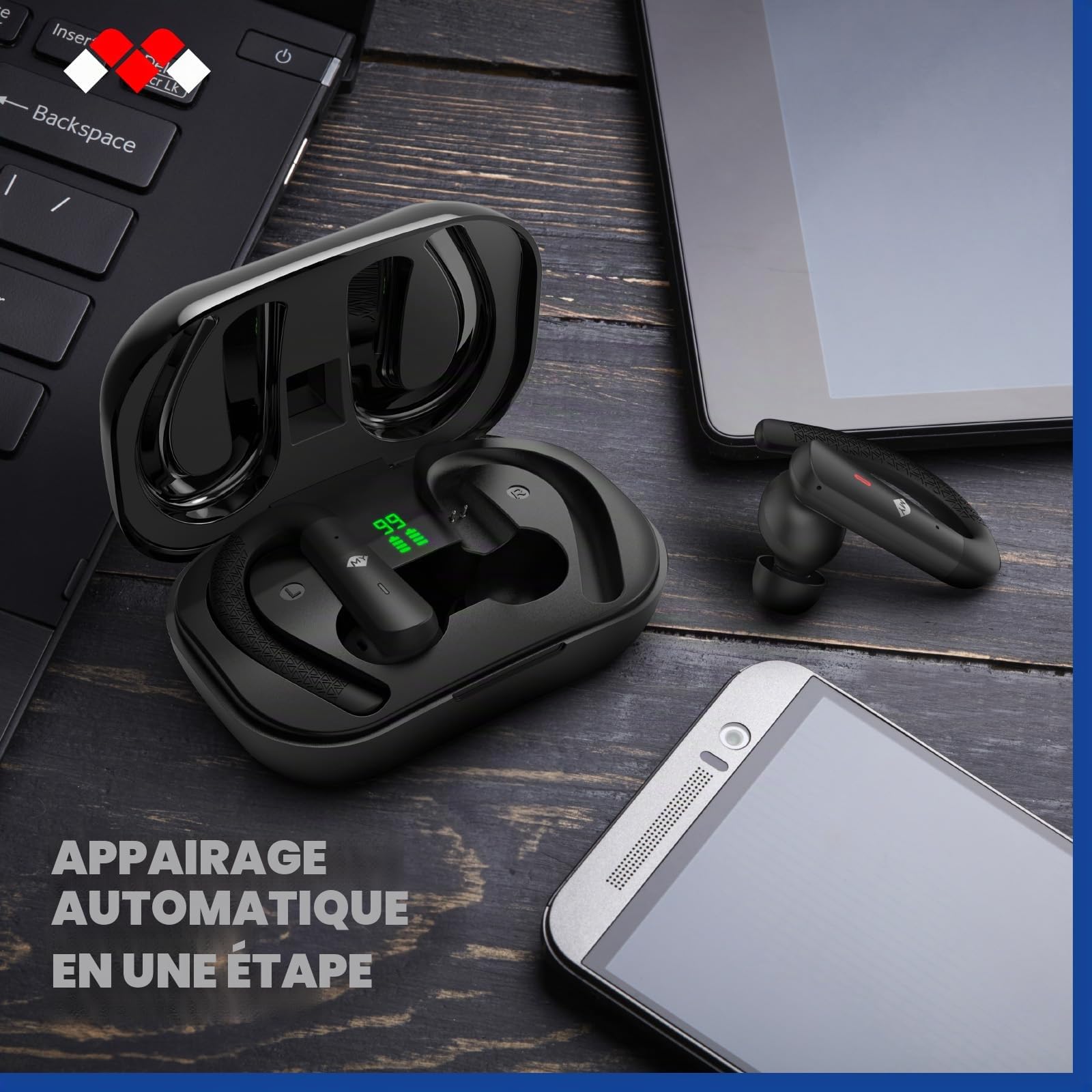 MELICONI MYSOUND True FIT Plus - Écouteurs True Wireless Bluetooth 5.3 Noir, Idéal pour Le Sport, Commande Tactile, Boîtier de Chargement avec LED, Batterie de 32 Heures