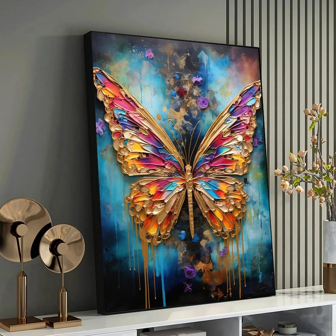 Tableau abstrait papillons multicolores 50x75cm pour réveiller vos murs