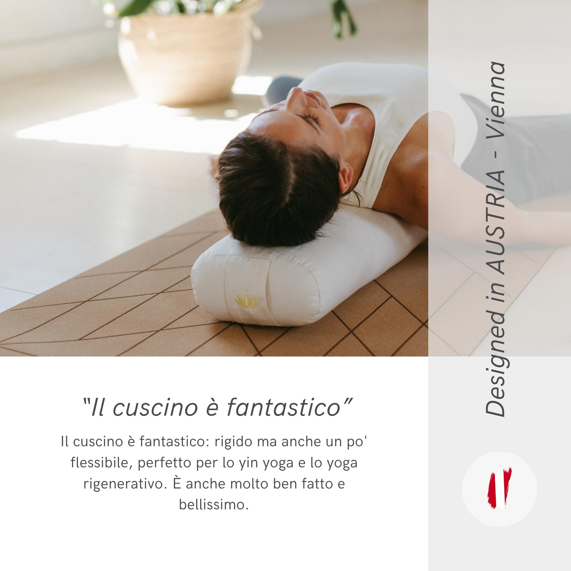 LOTUSCRAFTS Cuscino Yoga per Yin Yoga, rullo, fodera lavabile in cotone biologico, cuscino con imbottitura in kapok, rullo pilates, cuscino da meditazione