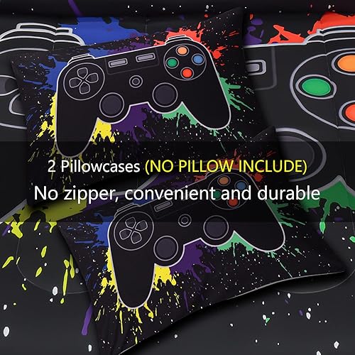 Miniatura 7 de Keyroal Juego de edredón de 6 piezas con sábanas para niños, niñas, niños y adolescentes, ropa de cama con temática de juegos de grafiti colorido en