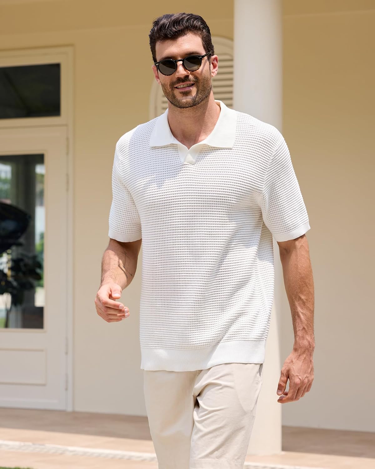 Kallspin Mens Polo Shirts Knit Textured Short Sleeve Cotton T Shirt Casual Summer Beach Top Collared Golf Shirts - Image 3