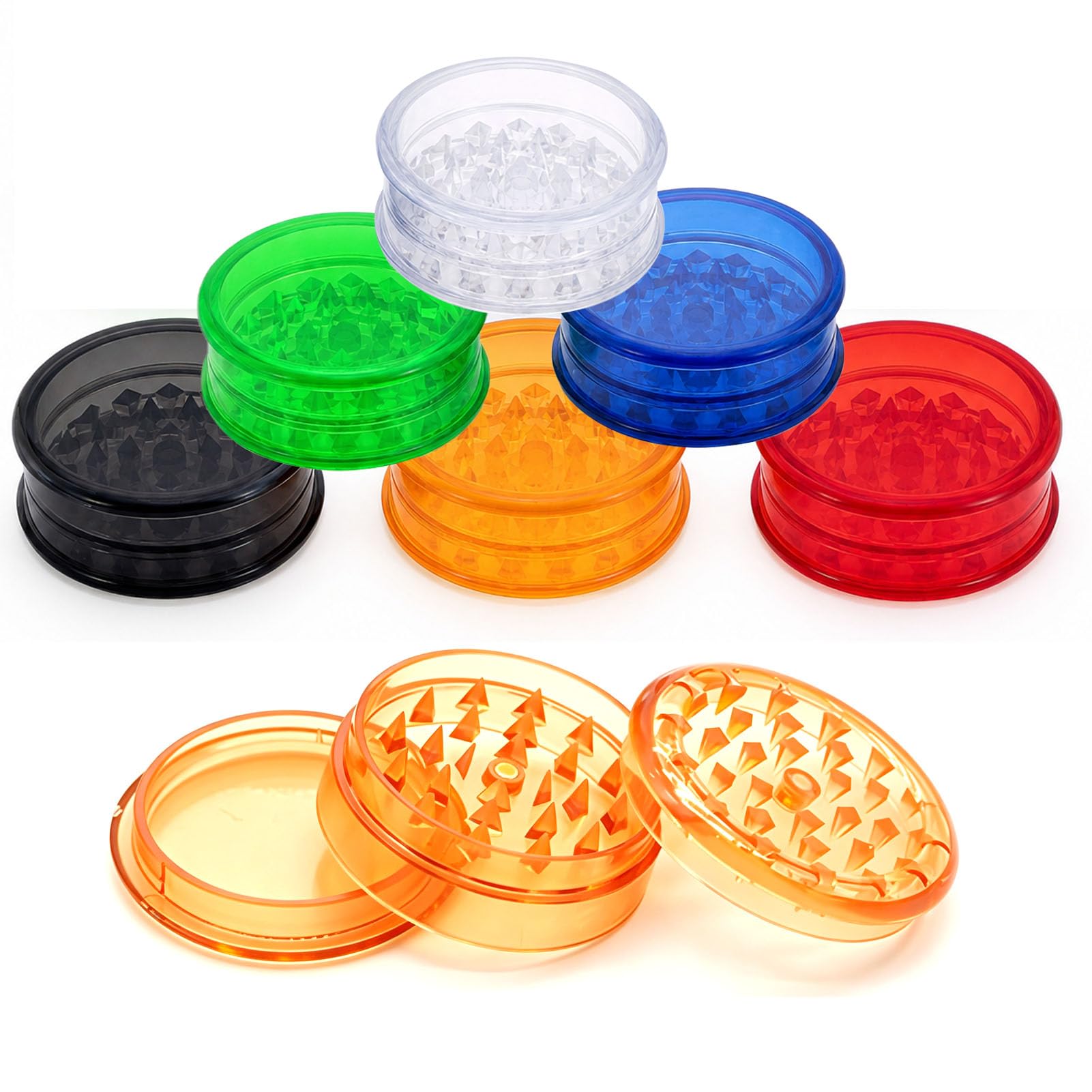 6 Pack Plastic Spice Grinder, 3 Piece 60mm Manual Spice Grinder with Magnetic Lid, Portable Spice Crusher with Sharp Teeth for Pepper, Spices and Seasonings