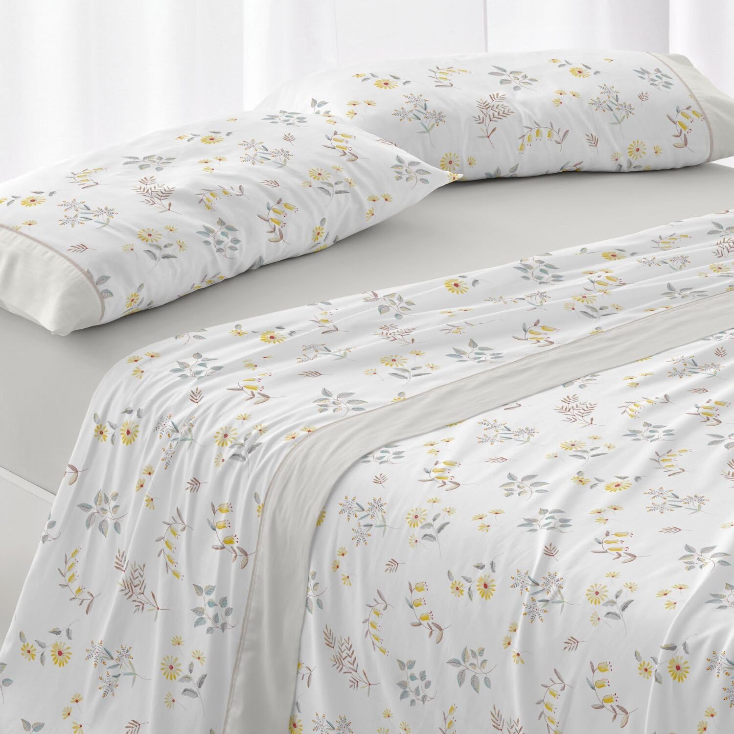 Burrito Blanco | Juego de sábanas | Cama de 90cm (+Medidas Disponibles) | Poliéster 50% Algodón 50% | Diseño 535 | Color Beige (90x190/200cm)