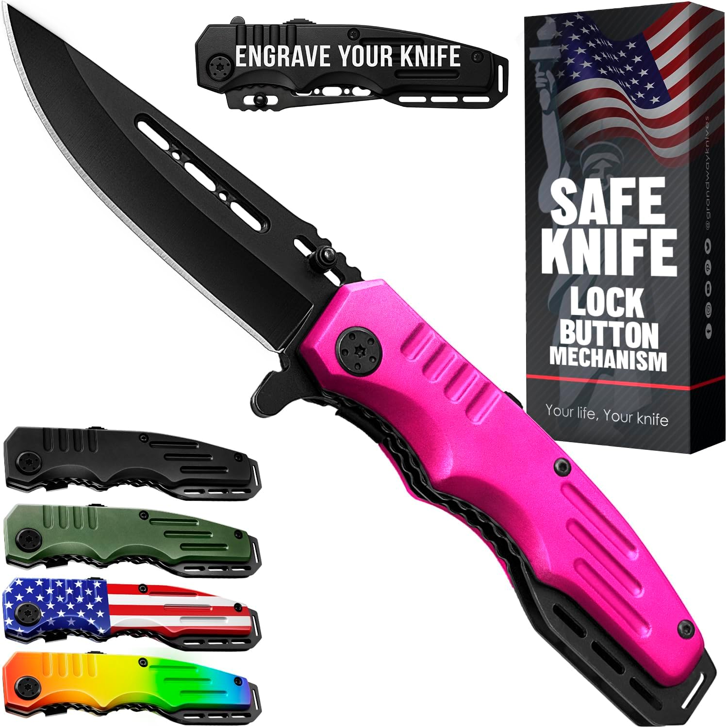Safety Lock Pocket Knife for Women - Spring Assisted Knife Cute Knives - Self Defense Tool Accessory, Hot Pink Folding Sharp Blade - Food Processing Knives Gifts for Wife Girlfriend Girl Mother 6681 P
