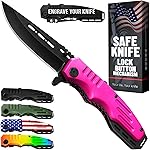 Safety Lock Pocket Knife for Women - Spring Assisted Knife Cute Knives - Self Defense Tool Accessory, Hot Pink Folding Sharp Blade - Food Processing Knives Gifts for Wife Girlfriend Girl Mother 6681 P