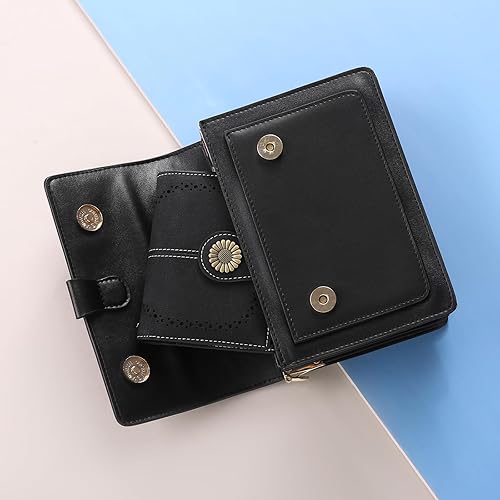 Miniatura 6 de SENDEFN Carteras pequeñas para mujer, con bloqueo RFID, de cuero, plegable, tarjetero con ventana de identificación