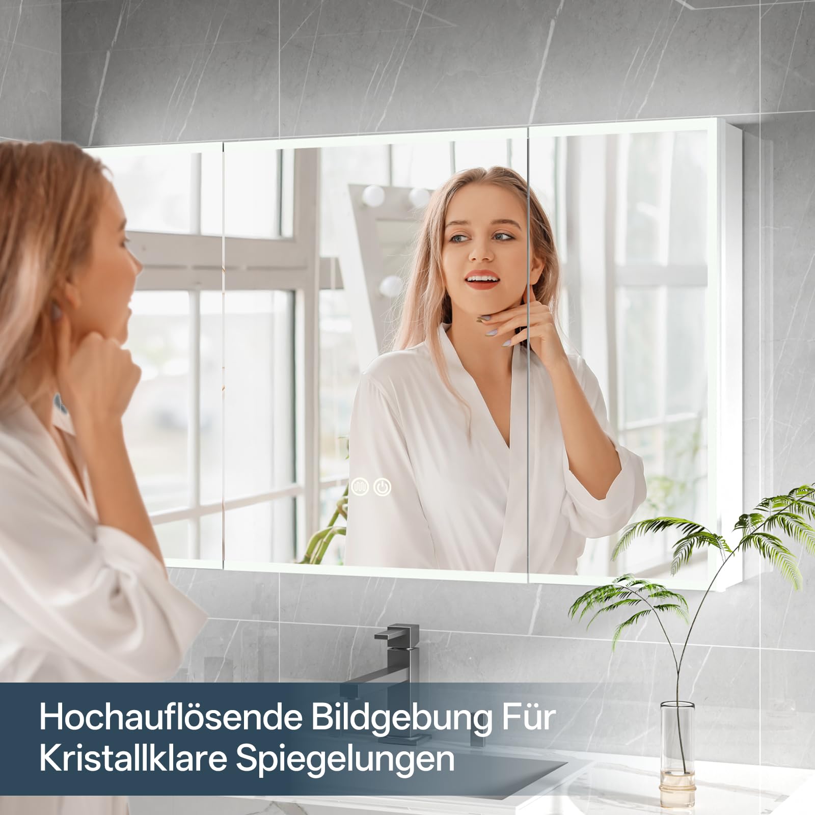 HySail Spiegelschrank Bad mit Beleuchtung, 3 Farbtemperaturen & Dimmbare Helligkeit, 95x60x14 cm Badezimmer Spiegelschrank mit Touch-Schalter, Anti-Beschlag & Steckdose, Komplett Vormontiert