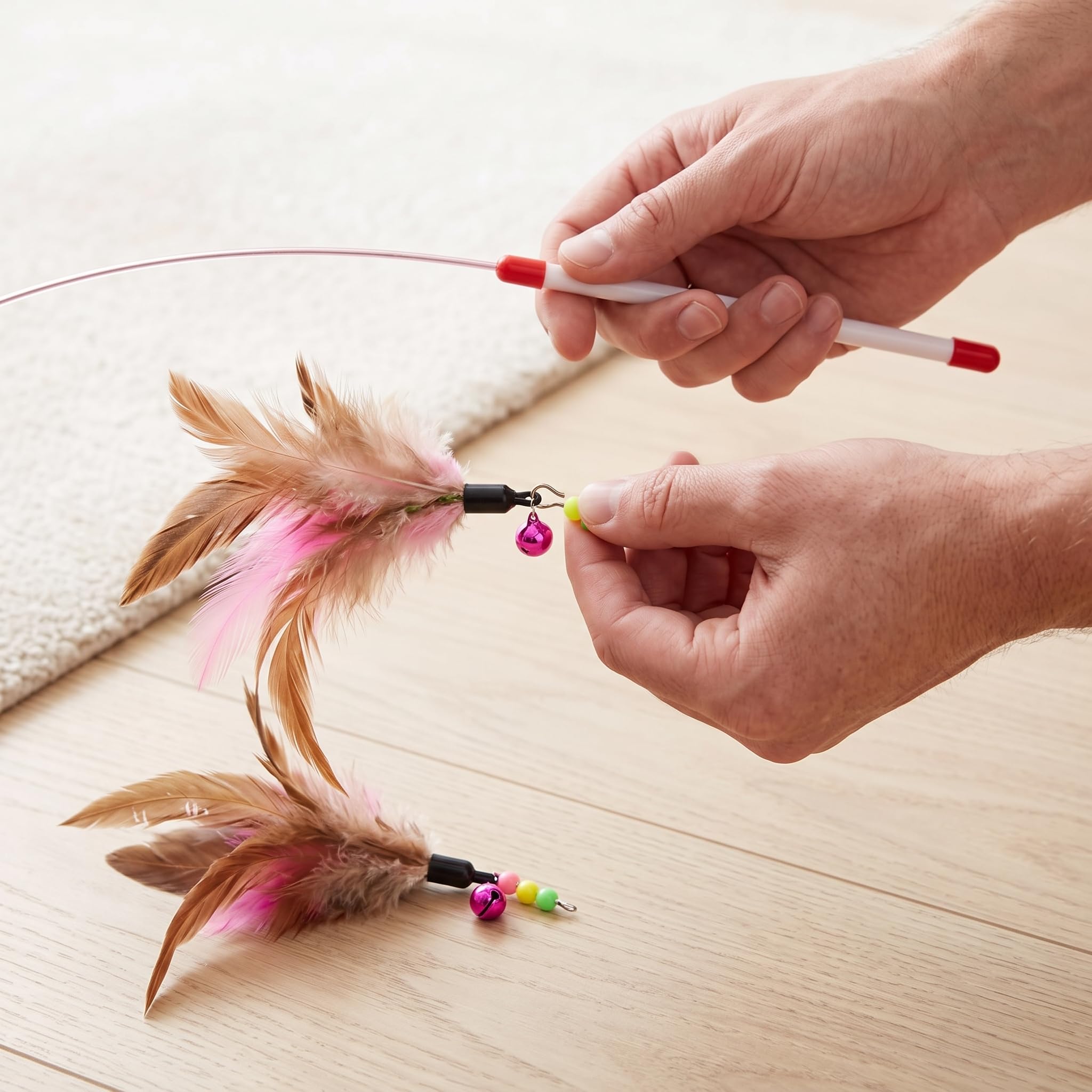 Jouet Interactif pour Chat et Chaton, Canne à Pêche avec Tête Remplaçable, Résistant aux Morsures, pour Jeu et Exercice, 1 pièce