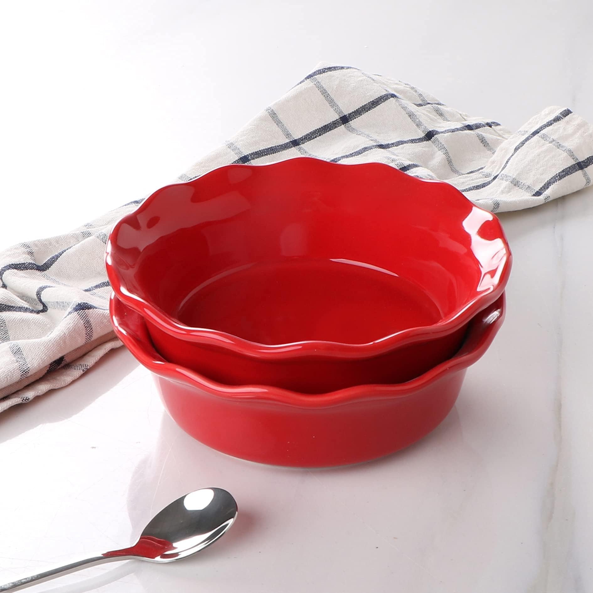ONEMORE Mini bandeja de cerámica para hornear, 16 onzas estilo clásico placa de pastel conjunto de 4 (rojo cerezo)