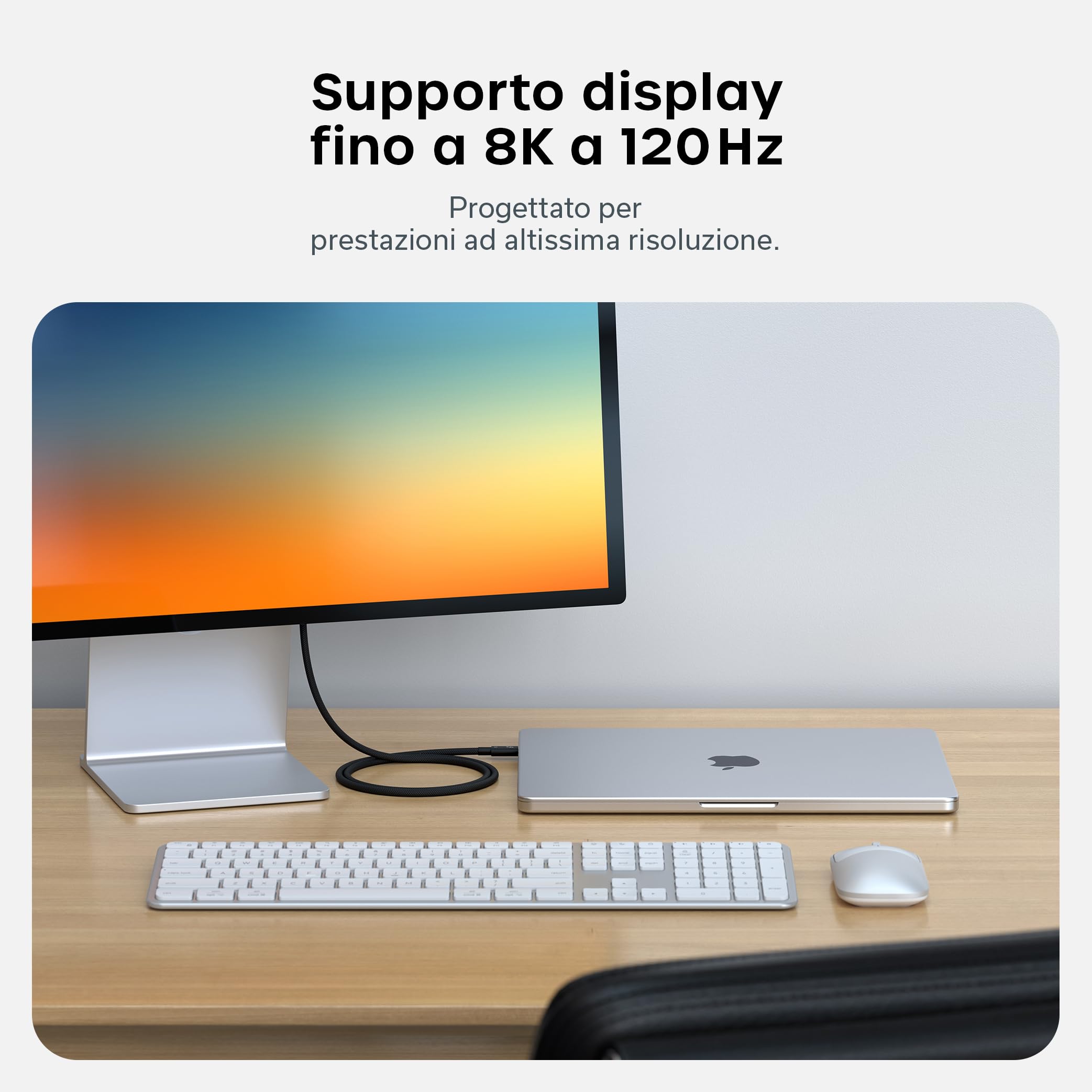 Satechi Cavo Thunderbolt 5 Certificato 240W, Dati fino a 120Gbps, Doppio 8K@60Hz e Triplo 4K@144Hz, Cavo Intrecciato Thunderbolt 5/4/3 USB-C per MacBook Air/Pro/Neo, iPhone, Portatile, PC