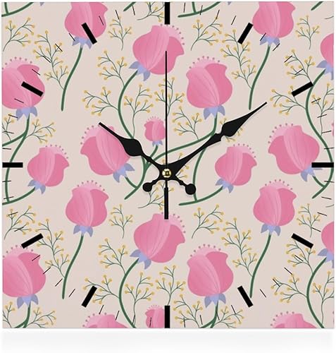 Petal Pink Flower Floral Rose Battery Operated Clock Wall Clocks Battery Operated Clock for Wall Decorative Clocks Garage for Kitchen Bathroom