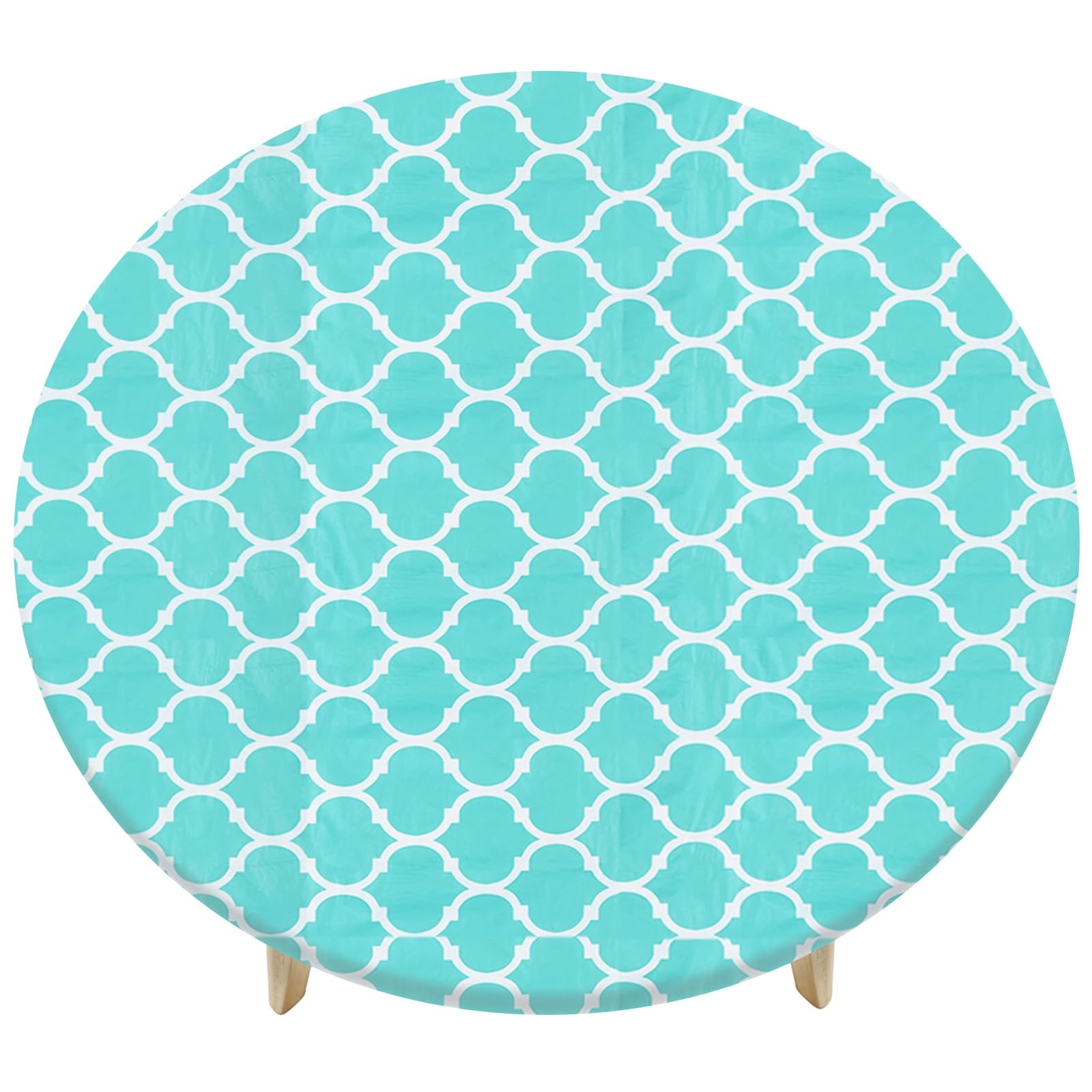 M METERXITY 48" Round Vinyl Tablecloth, Waterproof Flannel Backed Elastic Fitted Table Covers for 4 Foot Tables, Round Plastic Tablecloth for Picnic/Camping/Outdoor [Turquoise]