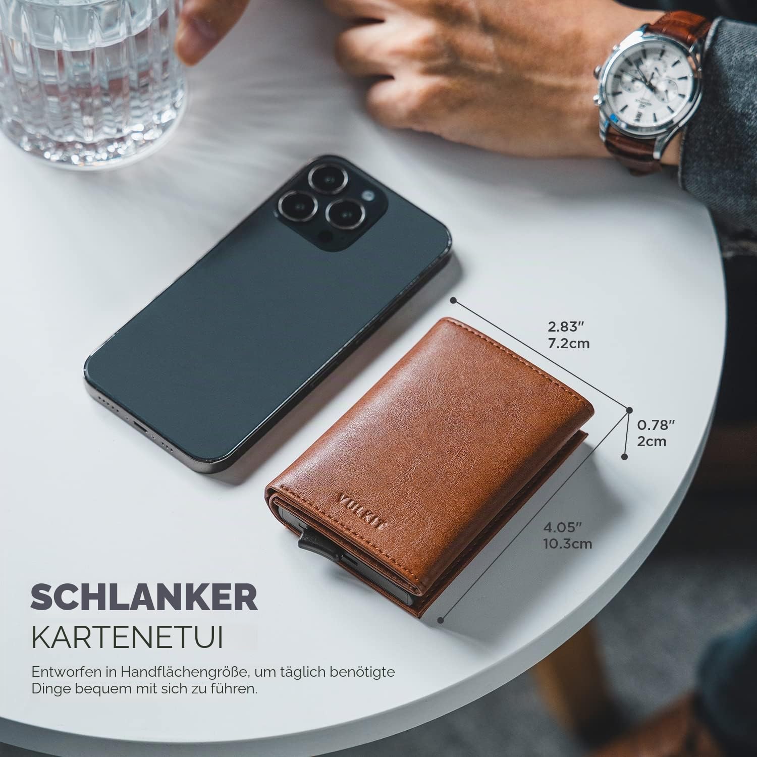 VULKIT Kreditkartenetui für Herren, RFID-blockierendes Leder Pop-up-Kartenetui mit Geldscheinfach