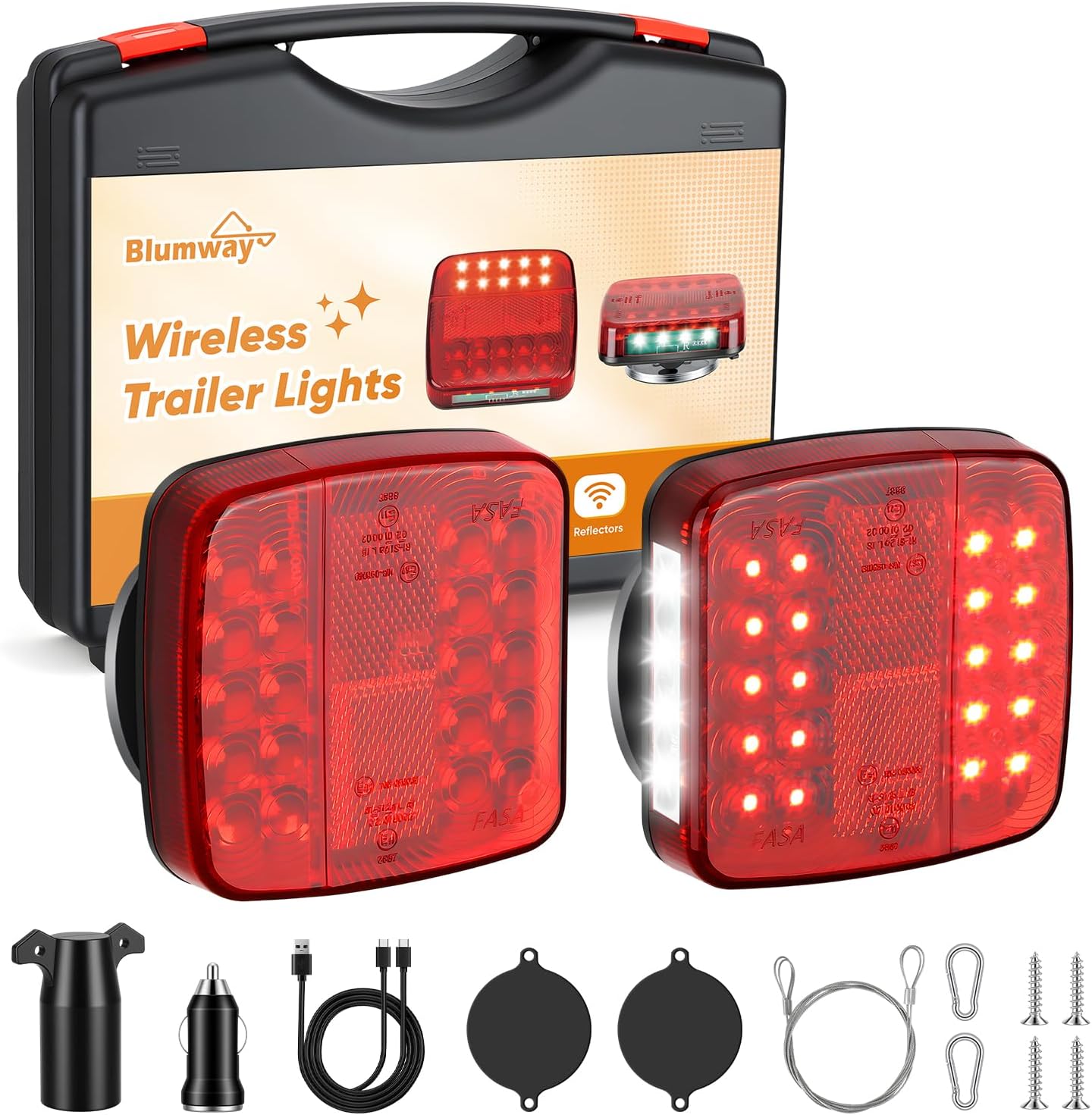 BlumWay Magnetic Wireless Trailer Lights, Upgraded 2.4GHz Transmitter with 2000mAh Towing Lights Kit for Trucks, Boat, RV, Vehicle, Caravan,100FT Transmission Range