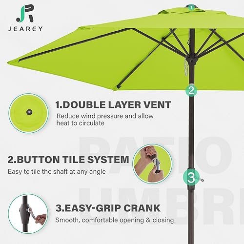 Miniatura 4 de JEAREY Sombrilla de patio de 7.5 pies con 6 varillas resistentes, botón de inclinaciónmanivela, sombrilla al aire libre para jardín, terraza, patio,