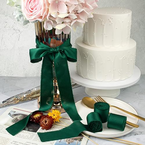 Vista 20 de Burgundy Dark Red Silk Ribbon 1-1/2 Inch x 21Yds Handmade Fringe Silky Chiffon Frayed Fabric Ribbon for Gift Wrapping, Flower Bouquet, Wedding