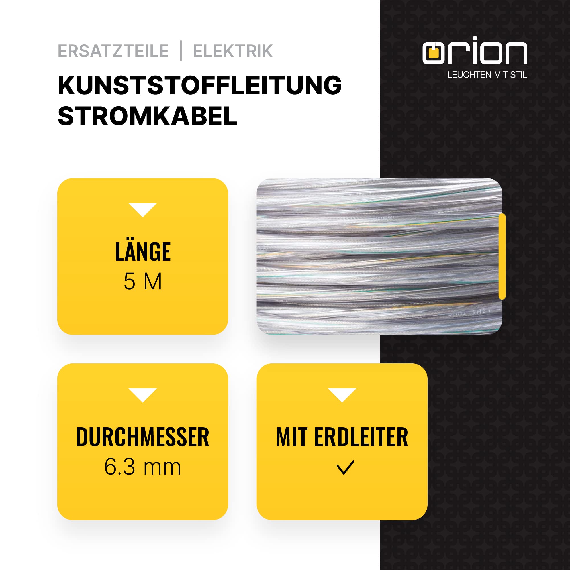 Graues 3-adriges Rundkabel, 5 Meter, 0,75 Mm² Geflochtenes Stoffkabel – Flexibles Elektrokabel Für Lampen Und Leuchten