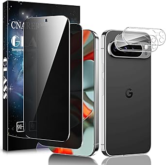 2 Pack for Google Pixel 9 Pro XL Privacy Screen Protector + 2 Pack Camera Lens Protector, Support Fingerprint Unlock, Anti-Spy, 3D Curved 9H Tempered Glass Film, Scratch Resistant, Bubble Proof