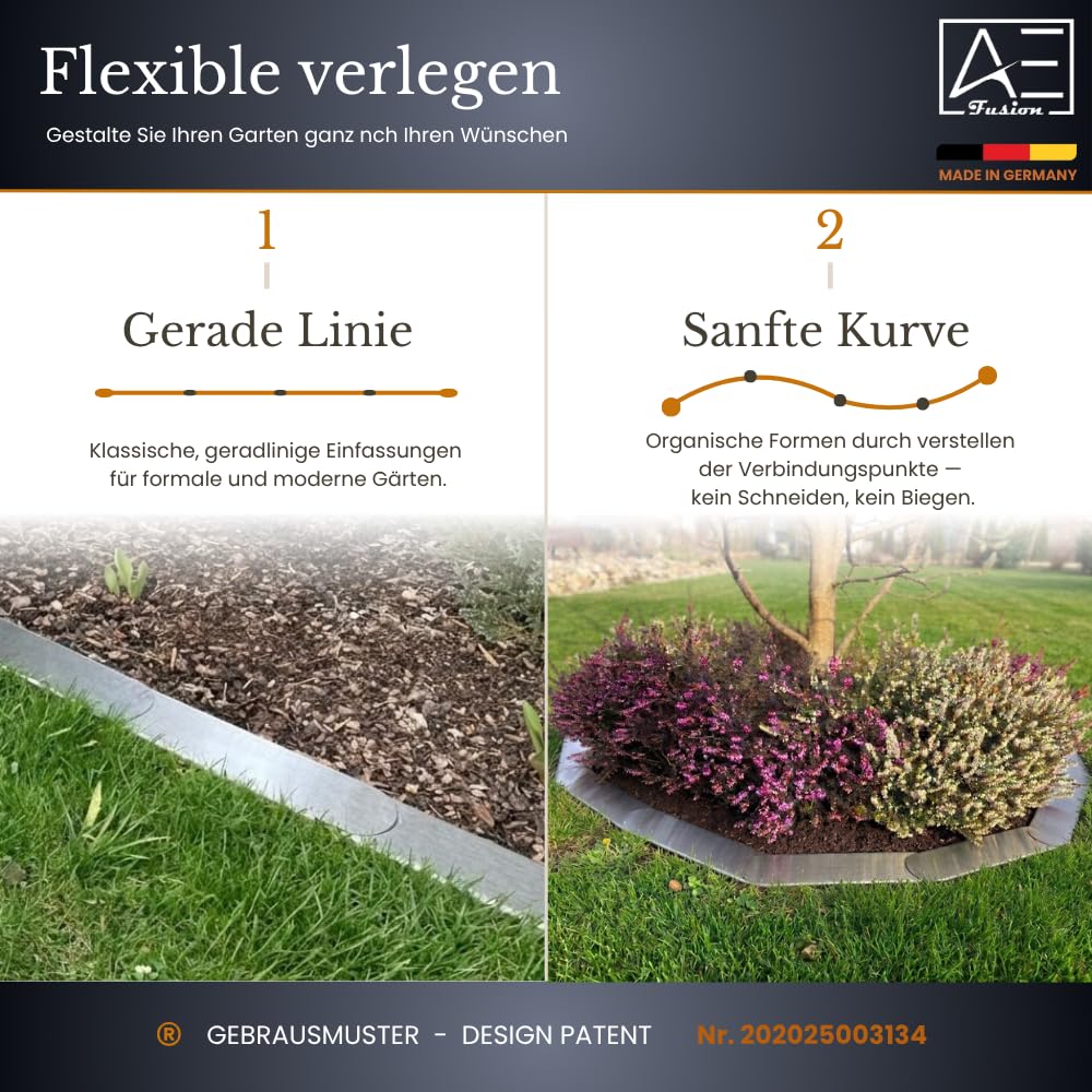 Rasenkanten Mittelstück 10er-Set flach | Beetbegrenzung Metall 400×80×40mm | Rasenkante Metall | Cortenstahl/Edelstahl V2A | Beeteinfassung Mähkante | Made in Germany