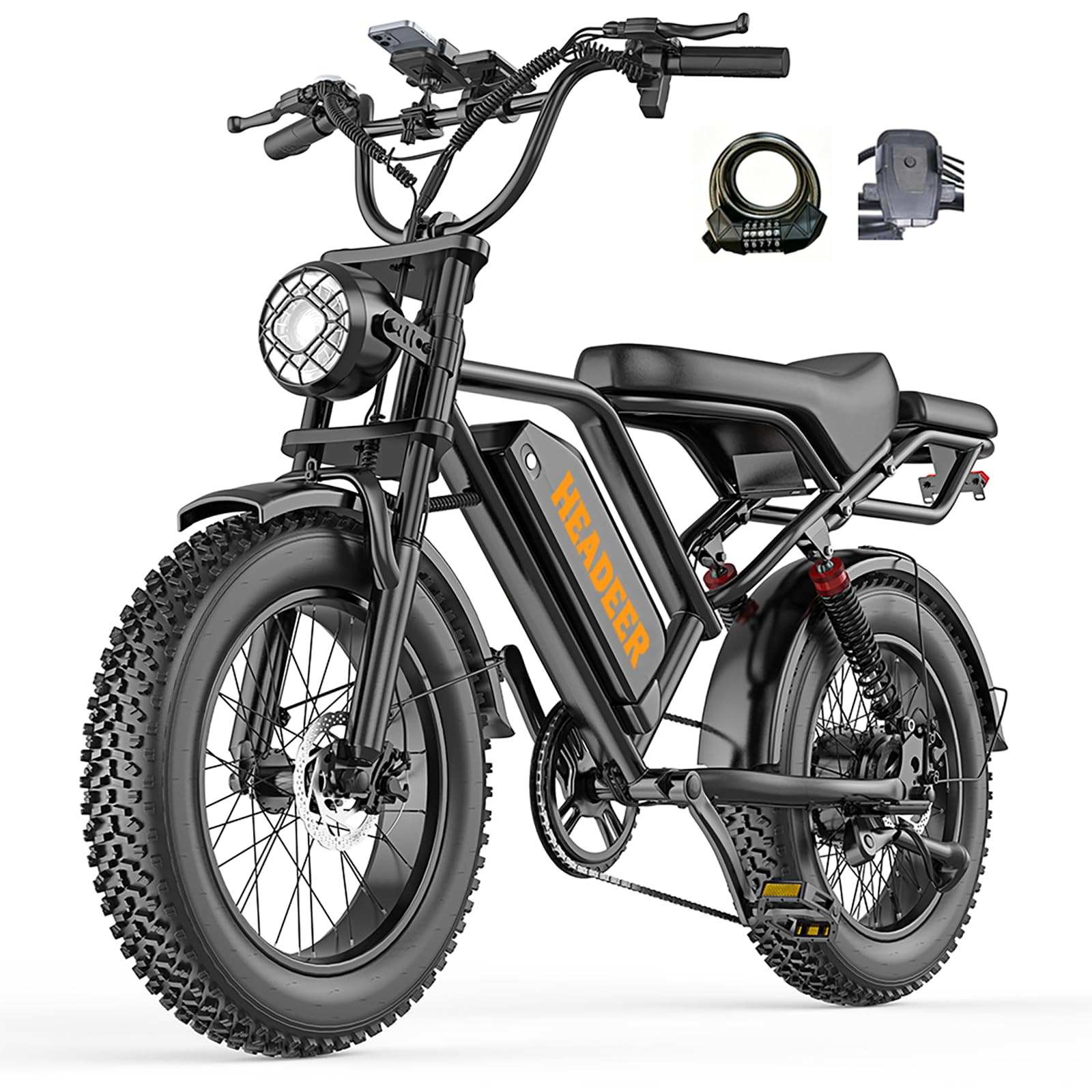 BK20 Elektrofahrrad für Erwachsene, 48 V, 20 Ah, herausnehmbarer Akku, Mountainbike mit 20×4-Zoll-Breitreifen, Reichweite 50–100 km, Doppelscheibenbremsen, doppelte Federung, 7 Gänge