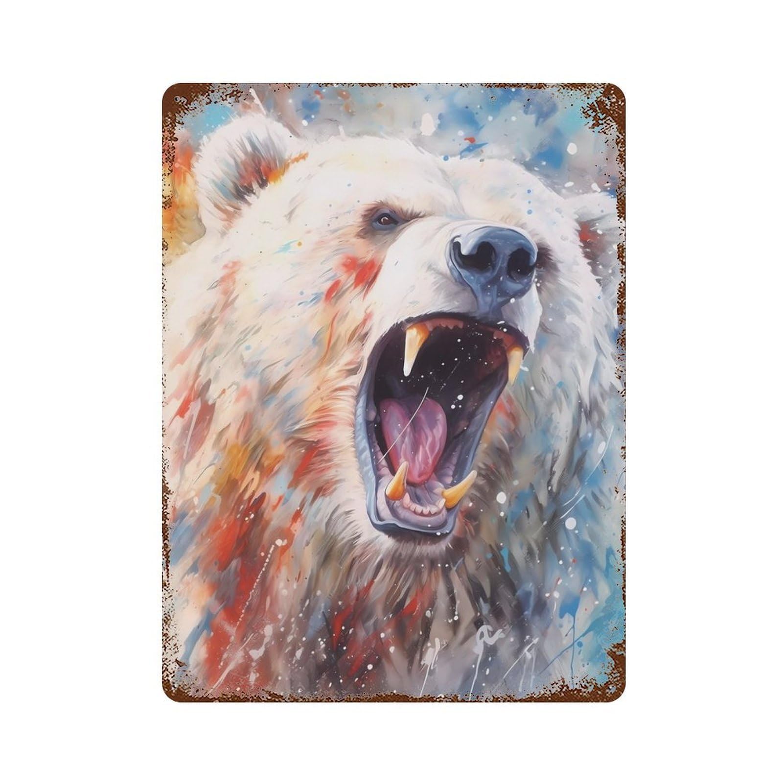Polar Bear Watercolors Rust Effect Tin Sign 15.7"x11.8", Ideal for Cafe, Home Bar And Lounge Decor
