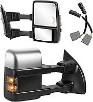 EVERESTWAY Towing Mirrors for 1999-2007 Ford F250 F350 F450 F550 Super Duty - Power Heated, Telescoping Chrome, Turn Signals, Dual Glass