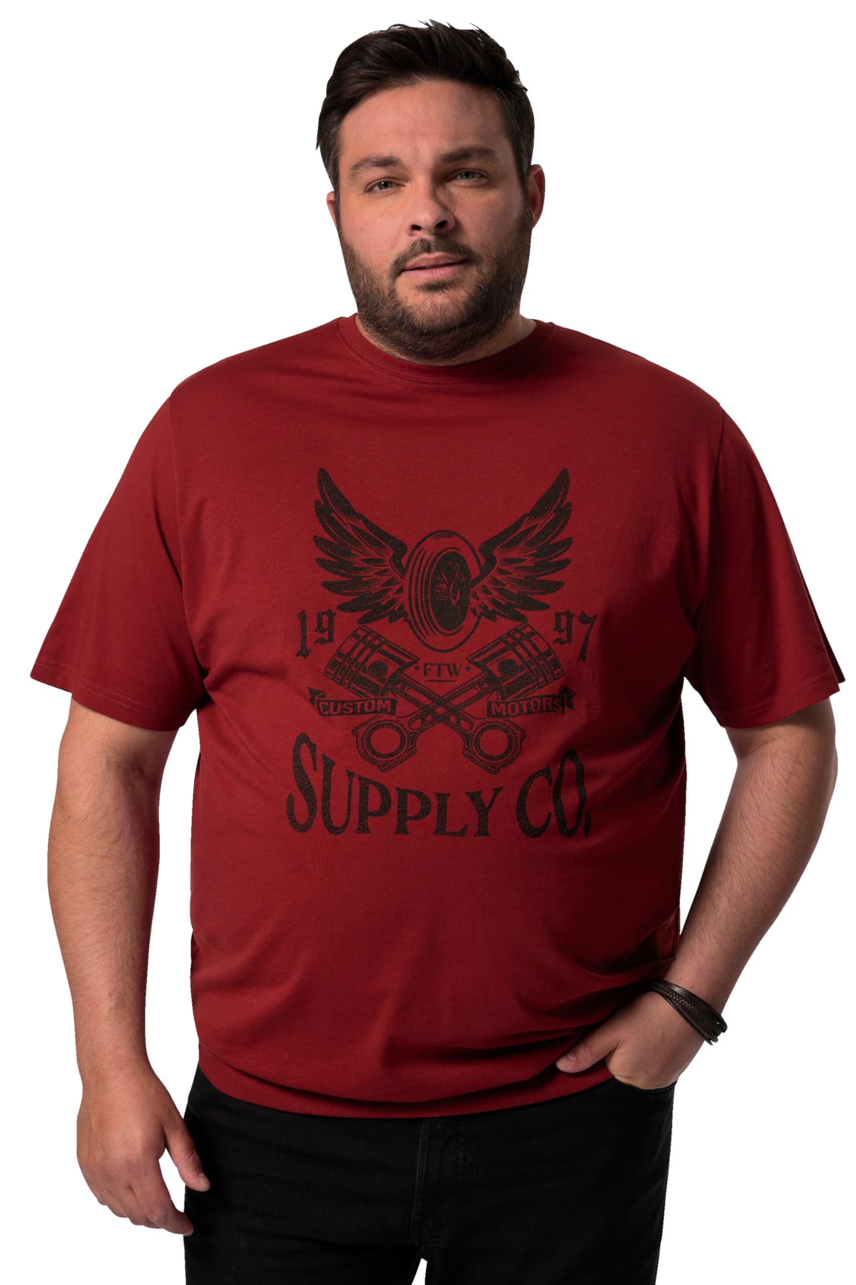 Men Plus Herren große Größen Übergrößen Menswear L-8XL T-Shirt, Halbarm, Bauchfit, Druck vorne 832136