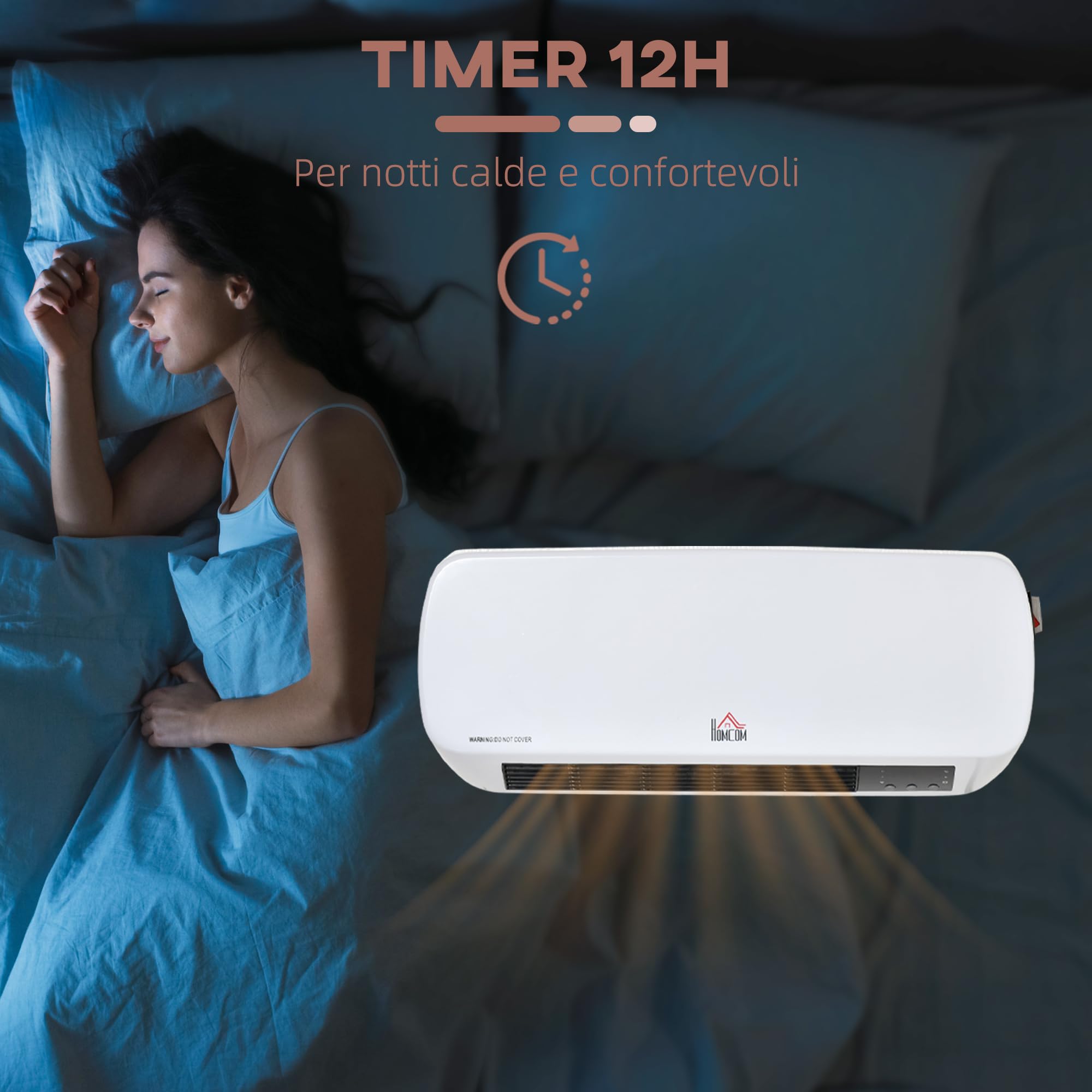 HOMCOM Stufa Elettrica Basso Consumo da Parete PTC 45x18.6x11.5cm Bianco | Termoventilatore con Telecomando, Temperatura Regolabile, Timer 12 Ore, Potenza 1000W/2000W