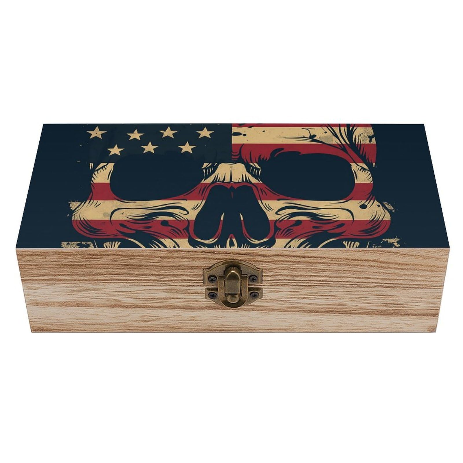 Oudrspo Vintage American Skull Retro Wooden Storage Box Keepsake Jewelry Decorative Art Storages Box Gift Boxs