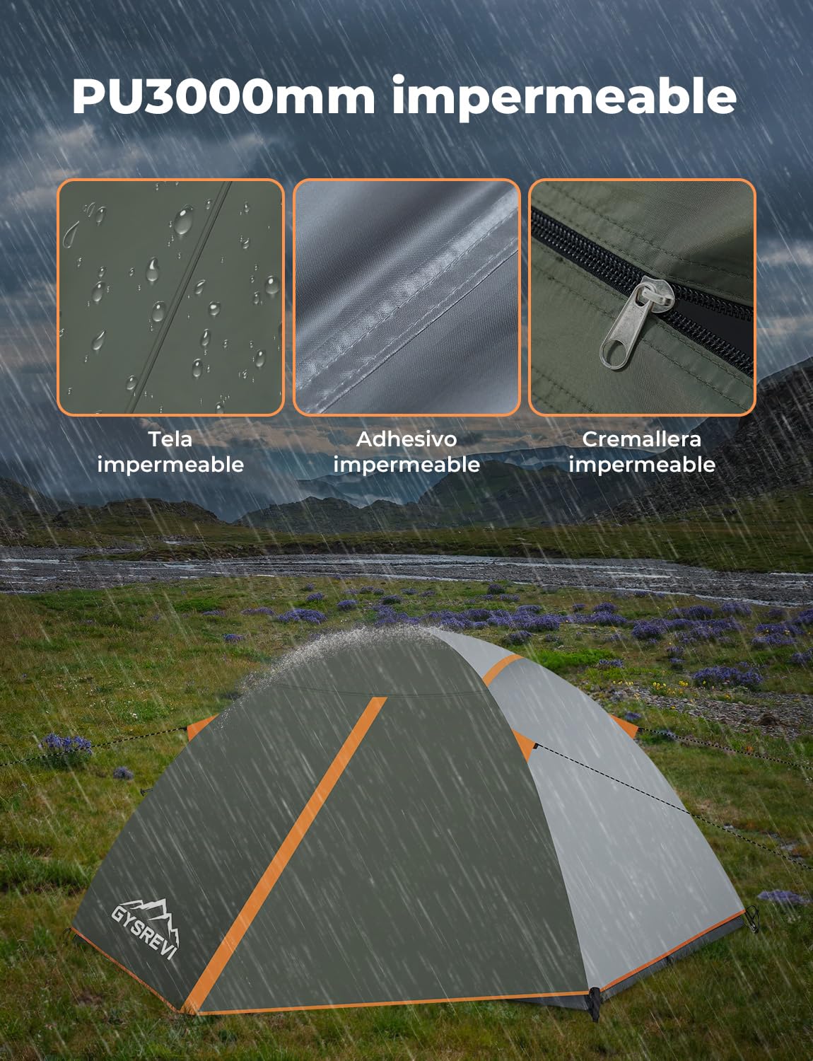 Tienda de Campaña 2-3 Personas Impermeable a Prueba de Viento Doble Capa Portátil Ultraligera