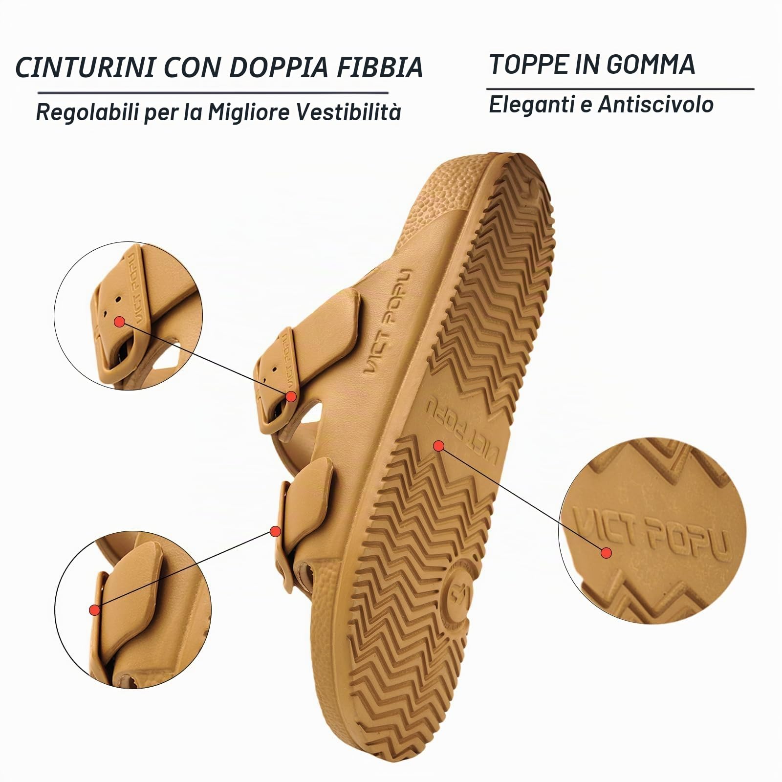 VICT POPU Ciabatte da donna con plantare, sandali piatti, antiscivolo, estivi, casual, in EVA, per adulti, marrone, 39 EU