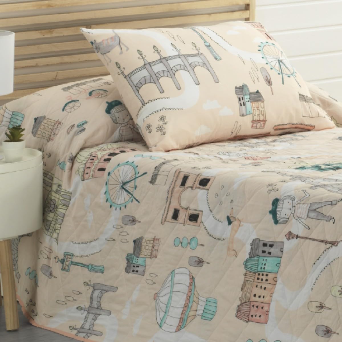 Colcha Bouti Infantil Cama 90 y Cama 105 Patrón Cosido Ohlalá Color Rosa Palo Talla Cama 90/105