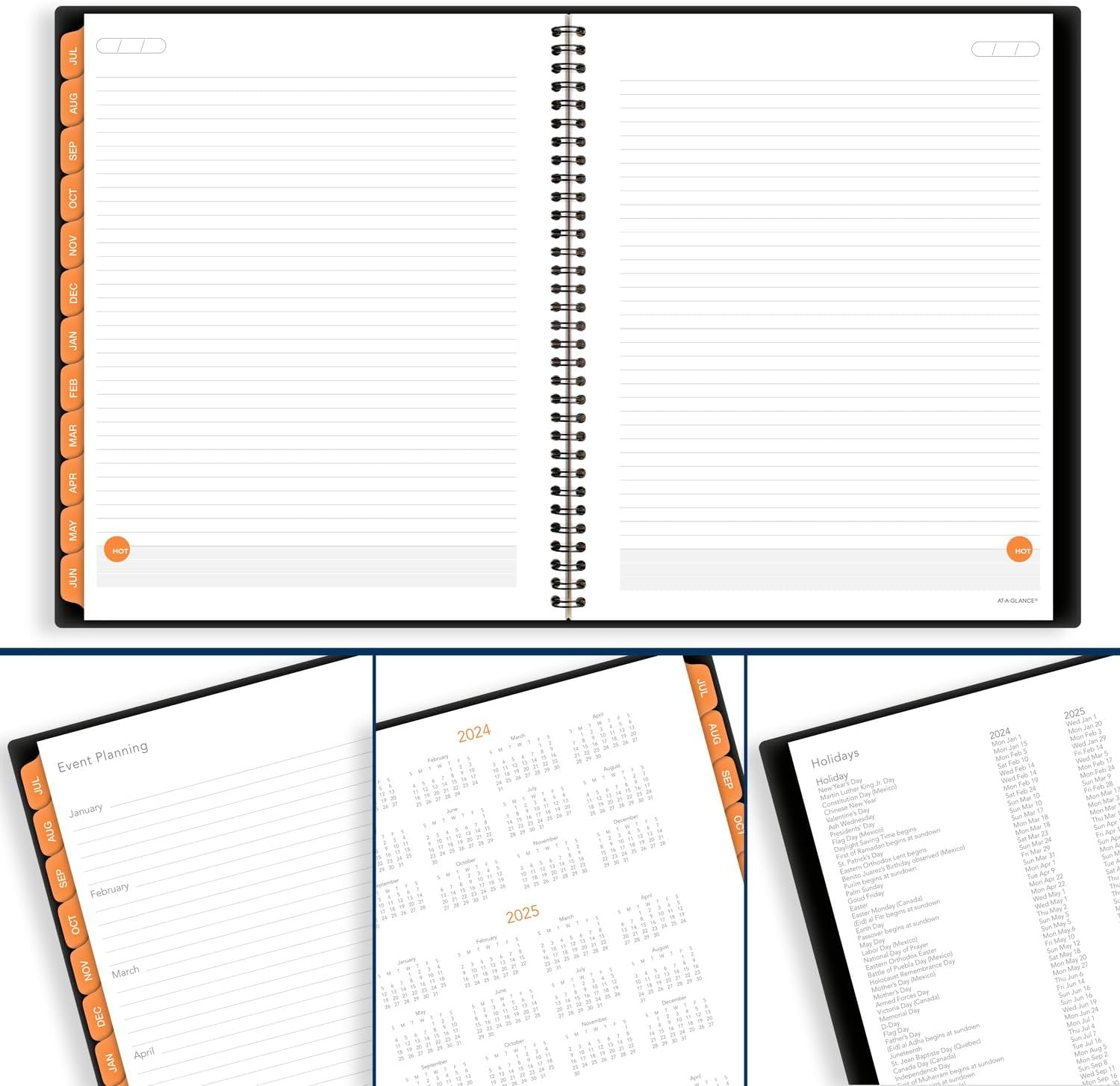 AT-A-GLANCE Planner 2024-2025 Academic, Weekly & Monthly, Hourly Appointment Book, 8-3/4" x 11", Large, Monthly Tabs, Flexible Cover, Plan.Write.Remember., Black (70595705)
