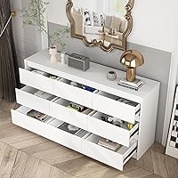 Vista 3 de Hitow Cómodas de 9 Cajones Blancos, Cómoda Grande Moderna para Organizar el Dormitorio, Cómoda Larga de Madera con 9 Cajones sin Tiradores, Cómoda
