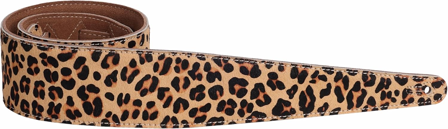 Nefelibata Guitar Strap Leopard 2.5", Horsehair Leather Adjustable Guitar Straps with Foam Padding for Bass, Electric, and Acoustic Guitars