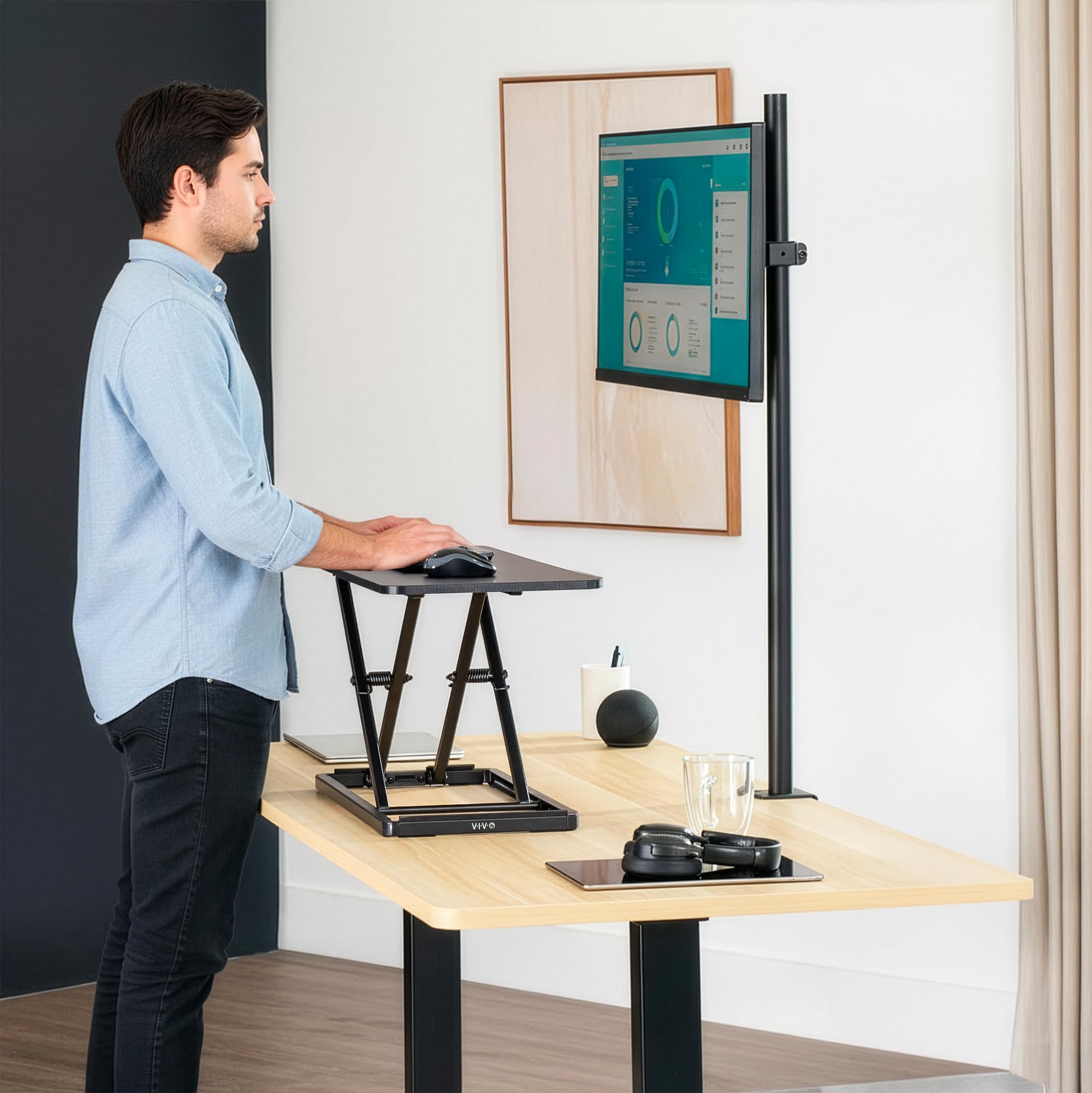 VIVO - Supporto singolo regolabile in altezza da 76,2 cm con sollevatore a forbice per tastiera e mouse, scrivania per laptop, per postazioni di lavoro ergonomiche sit-stand, nero, DESK-V030A