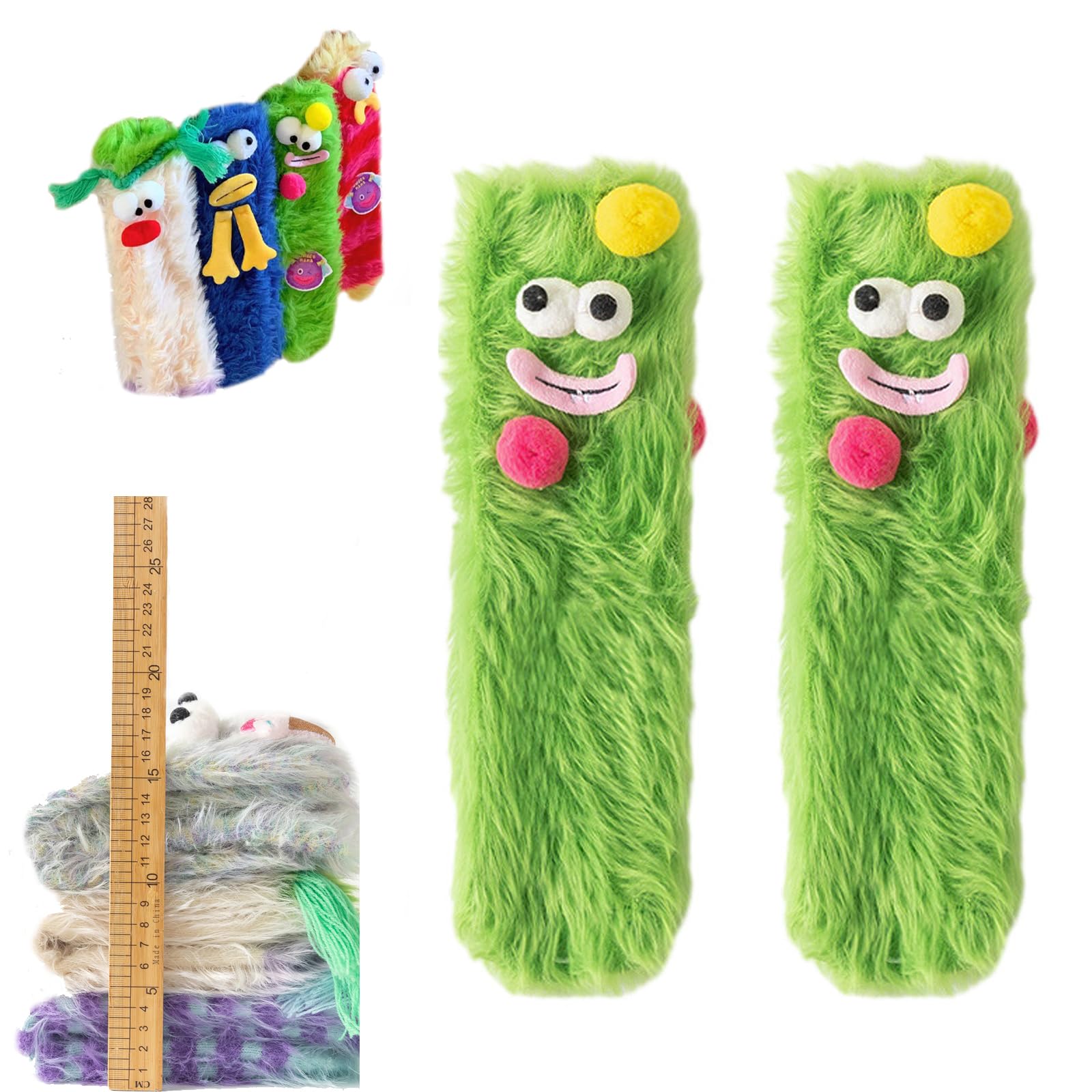 Coral Velvet Three-Dimensional Quirky Socks Plush Monster Socks Ugly Quirky Socks Velvet Cartoon Monster Socks Funny Monster Fluffy Cozy Socks for Women Novelty Monster Warm Socks
