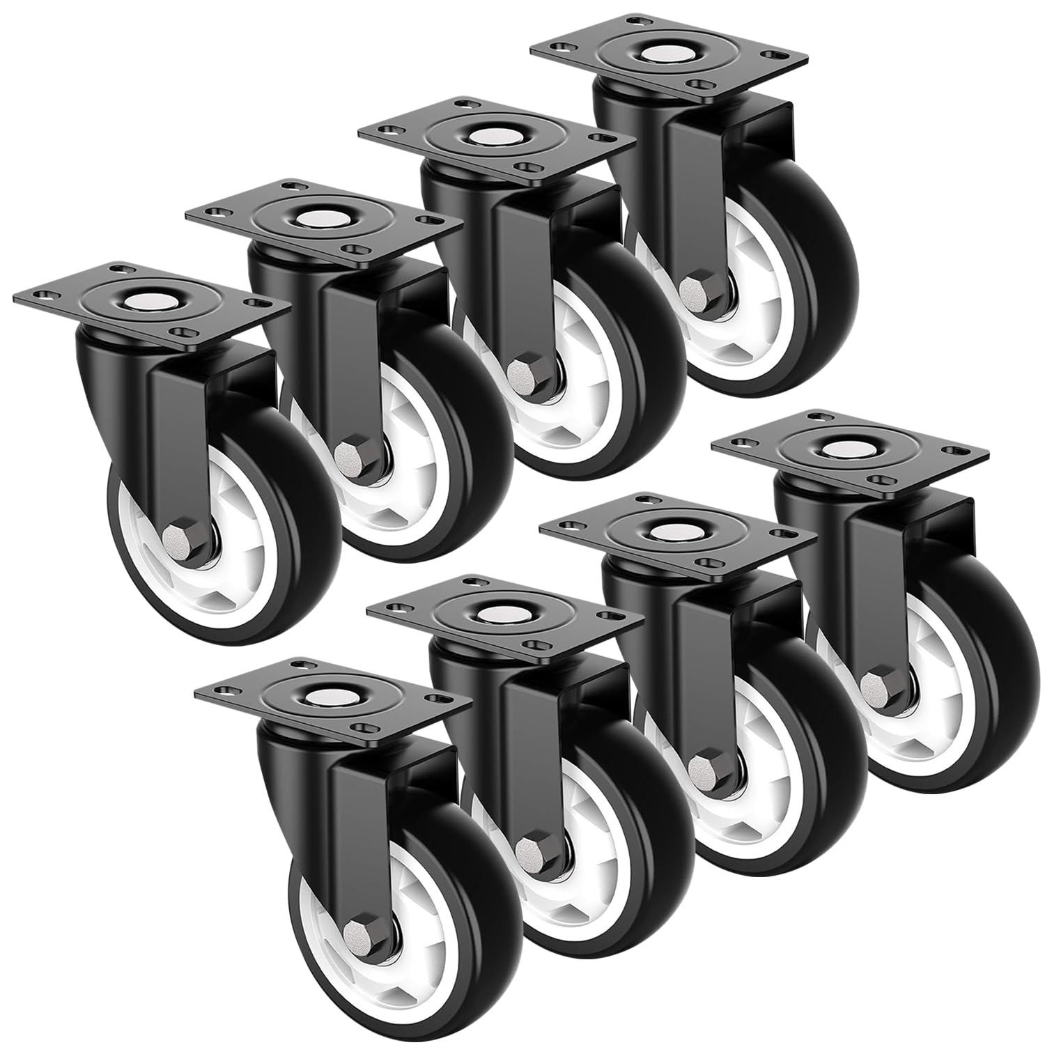 4 inch Caster Wheels Heavy Duty Swivel Casters (Set of 8) with no Brake Max Load Capacity 2400lbs