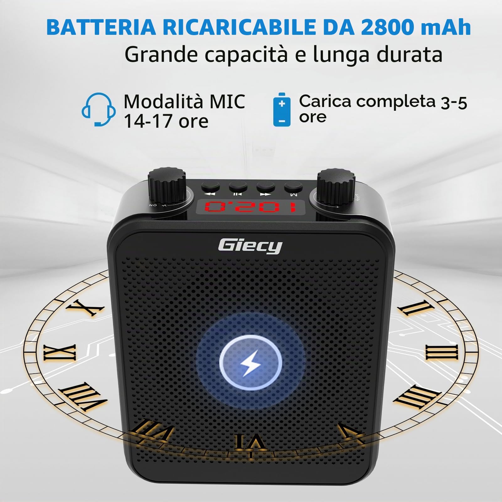 Amplificatore vocale portatile Microfono UHF senza fili con batteria da 2800 mAh, lettore MP3/TF/USB, radio FM e registratore per insegnanti, gite, eventi